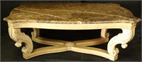 MARBLE TOP COFFEE TABLE WITH BAROQUE BASE