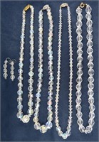 (4) Vtg. Rhinestone Crystal Necklaces, Earring Set