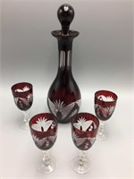 Cranberry cut to clear decanter set