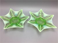 Green opalescent six-sided star bowls