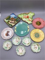 Hand-painted dish lot with Victorian portrait