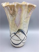 Large encased art glass vase fluted top