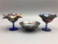 Three pieces of Fenton Carnival Glass