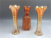 4 carnival glass vases