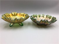 2 Green Glass Carnival bowls