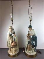 Royal Dux Dutch girl and boy lamps