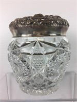 Cut glass lidded jar with sterling lid