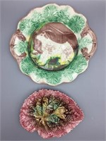 2 Majolica plates leaf plates