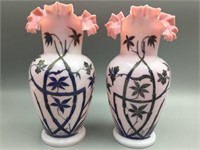 2 Bristol glass vases
