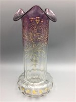 Amethyst to clear hand painted vase