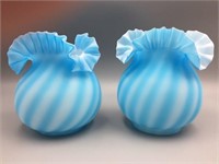 Blue Fenton swirl art glass shades