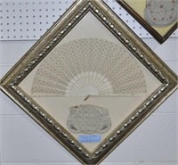 DECORATIVE FAN AND BEADED PURSE IN FRAME