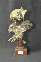 BRASS BUST ON COLORED STONE BASE - 6"