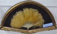 YELLOW FEATHERED FAN - FRAMED