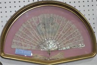 CUPID DECORATED LACE FAN - FRAMED