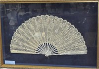 PAINTED LACE DECORATIVE FAN - FRAMED