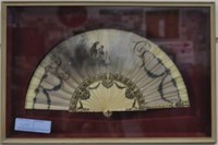 PAINTED LACE FAN WITH BIRDS - FRAMED