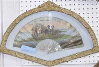 ELABORATELY DECORATED FAN WITH HORSES - FRAMED