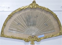 PAINTED FAN WITH BIRDS - ELABORATE GOLD COLORED
