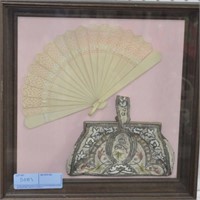SMALL FAN AND BEADED PURSE IN FRAME