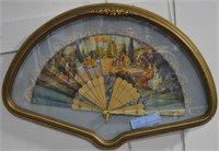 ELABORATELY DECORATED/PAINTED FAN - FRAMED