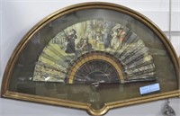 ELABORTELY PAINTED/DECORATED FAN - FRAMED