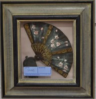 HAND PAINTED FAN AND MESH BAG - FRAMED