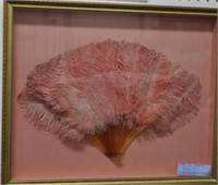 PINK FEATHERED FAN - FRAMED