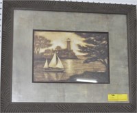 SAIL BOAT AND LIGHTHOUSE PRINT - FRAMED
