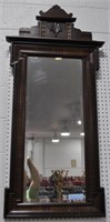 ANTIQUE WOOD FRAMED BEVELED GLASS WALL MIRROR -