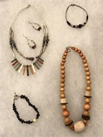 Beaded necklaces, earrings, bracelets