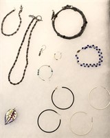 Hoop earrings, necklace, bracelet, pendant