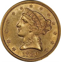 $5 1880-CC PCGS AU58 CAC