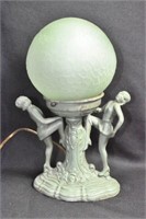 ART NOUVEAU LAMP - 2 LADY'S HOLDING POST WITH