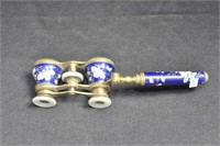 ENAMEL AND BRASS OPERA GLASSES WITH MOTHER OF