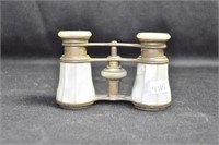 MOTHER OF PEARL AND BRASS OPERA GLASSES MARKED:
