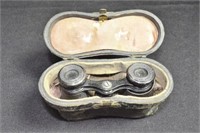 LEATHER COVERED OPERA GLASSES WITH LEATHER CASE