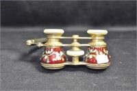 ENAMEL AND BRASS OPERA GLASSES WITH MOTHER OF