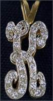 "K" MICRO PAVE DIAMOND 14KT YELLOW GOLD PENDANT