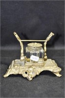 BRASS INK WELL STAND WITH PEN HOLDER