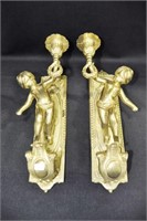 BRASS CANDLE WALL SCONCE PAIR - 12"