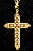 14KT YELLOW GOLD RUBY CROSS PENDANT ON 18" CHAIN