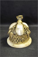 BRASS SERVICE BELL ON ONYX BASE WITH NACRE SHELL