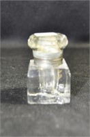 SQUARE CRYSTAL INK WELL WITH SILVER PLATE COLLAR