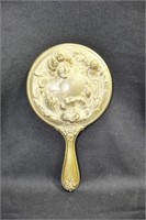 ART NOUVEAU HAND MIRROR WITH BRASS HANDLE AND