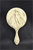 ART NOUVEAU HAND MIRROR WITH COMPOSITE HANDLE AND