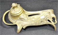 ART NOUVEAU BRASS INK WELL DESK TRAY