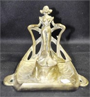 BRASS INK WELL WITH TOPLESS LADY