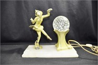ART DECO LAMP - LADY WITH CRYSTAL BALL ON MARBLE