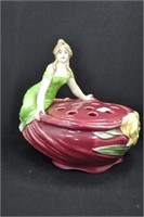 LADY IN GREEN DRESS ON EDGE OF BURGANDY BOWL - 5